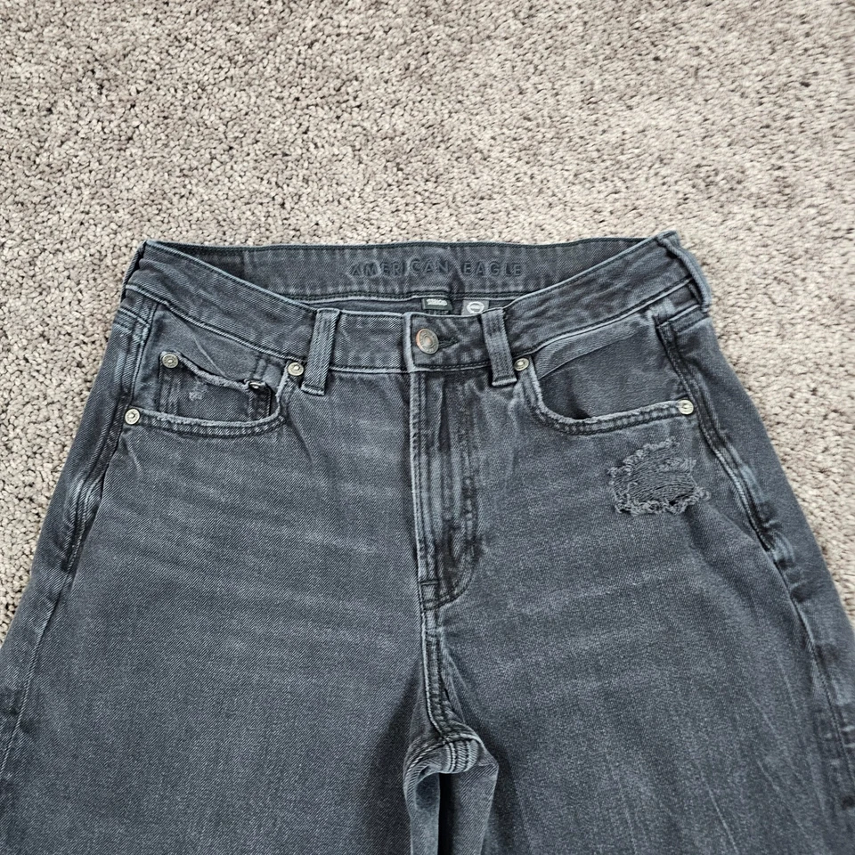 American Eagle Jeans Women 6 Long Black Wide Leg Baggy High Ankle Stretch 26x27 - Image 2 of 4