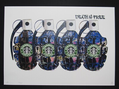 Death NYC 13x18 Pop Art Limited Edition Signed Numbered Starbucks Grenade RARE