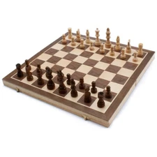 15" Large Folding Chess Set. Portable Wooden Chess Board Game with Chess Pieces