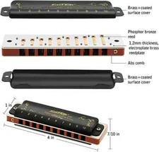 008K Diatonic Harmonica 10 Holes 20 Tone Blues Harp with Black Cover, Canvas Bag