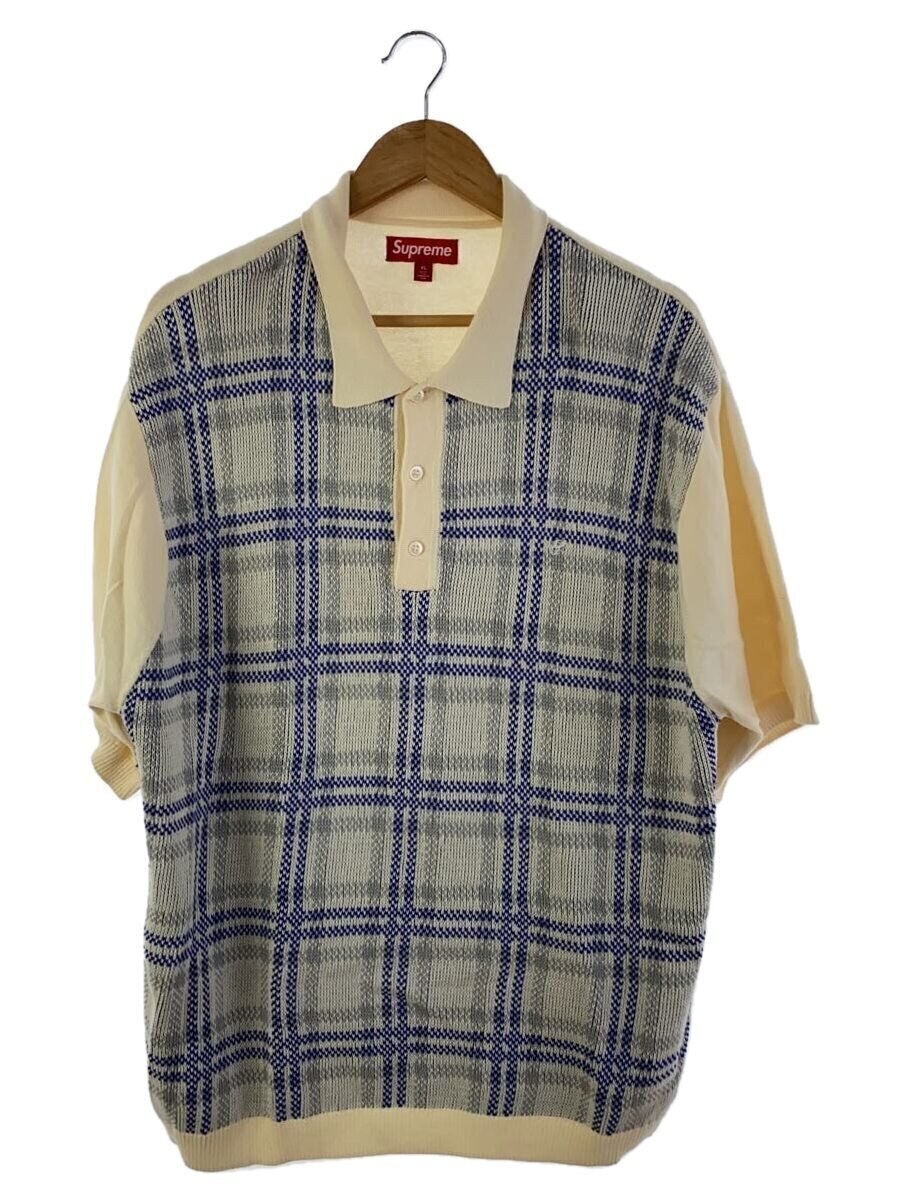 Supreme 24SS/Plaid Knit S/S Polo/Polo shirt/XL/Cotton/IVO Supreme 24SS/Plaid Knit S/S Polo/Polo shirt/XL/Cotton/IVO