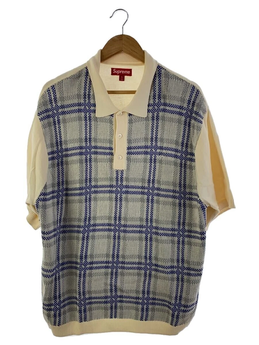 Supreme 24SS/Plaid Knit S/S Polo/Polo shirt/XL/Cotton/IVO/Check/Used