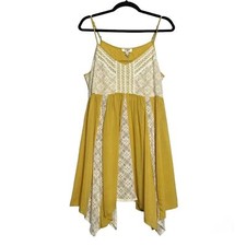 Umgee Womens Asymmetric Lace Babydoll Dress Size M Yellow Sleeveless Coquette