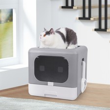 Foldable Cat Litter Box with Lid Extra Large Double Doors PP No Smell Cat Potty