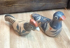2 Vtg Mexican Tonala Pottery Chicken Bird Hand Painted Figurine Folk Art Decor
