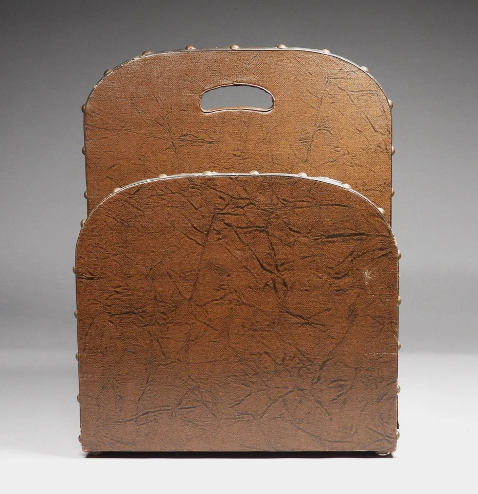 Hermoso! Estante de revista vintage francés de cuero sintético floral pintado a mano Foto 4 de 4