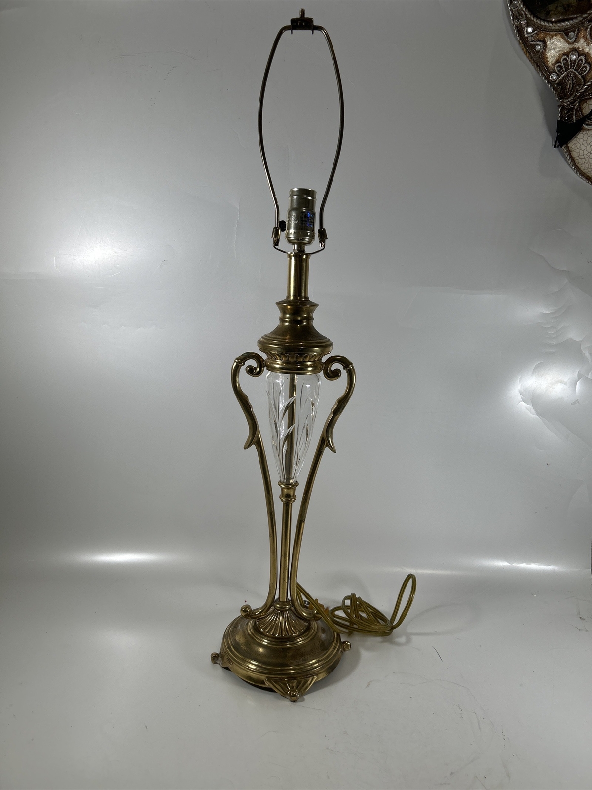Table Lamp Brass & Crystal Glass Lamp Antique Style Cut Glass Top Quality-image