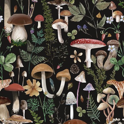 17.3''X200'' Dark Wallpaper Red Mushroom Botanical Floral Wall Sticker Room Decor
