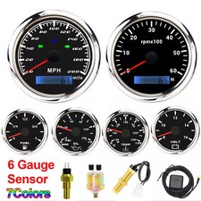 6 Gauge Set Gps Speedometer 0-200mph With Light Tacho 52mm Fuel Oil Water Volt