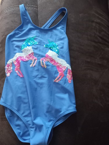 Stunning blue sequin Unicorn girl's swimsuit from M&S KIDS Size 12-13 YO, NWT - Picture 5 of 12