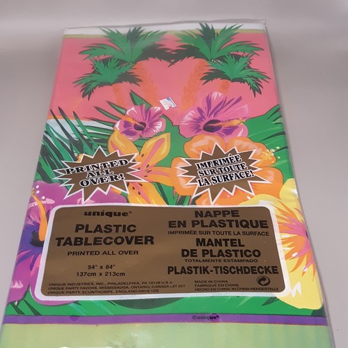 Tovaglia vintage in plastica metà secolo 54"" x 84"" Easy Unica floreale Hawaii Lua - Foto 1 di 5