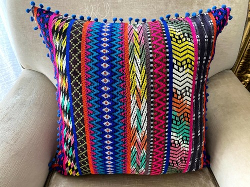 ❇️ New MEXICAN FIESTA Cushion covers Orange or Blue POM POM trim 45cm Square - Picture 5 of 11