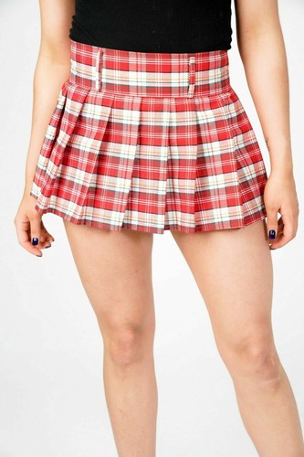 Women's Red Check Tartan Mini Skirt High Waist Pleated Causal Party Wear Shorts - 第 20/23 張圖片