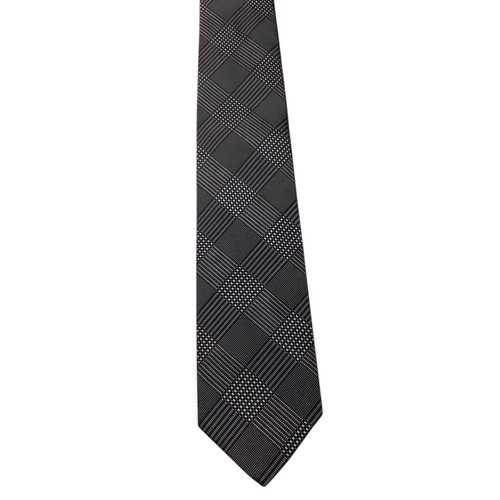 DAVID DONAHUE Men's 100% Silk Necktie USA Luxury Designer PLAID Black/Gray GUC - Picture 2 of 3