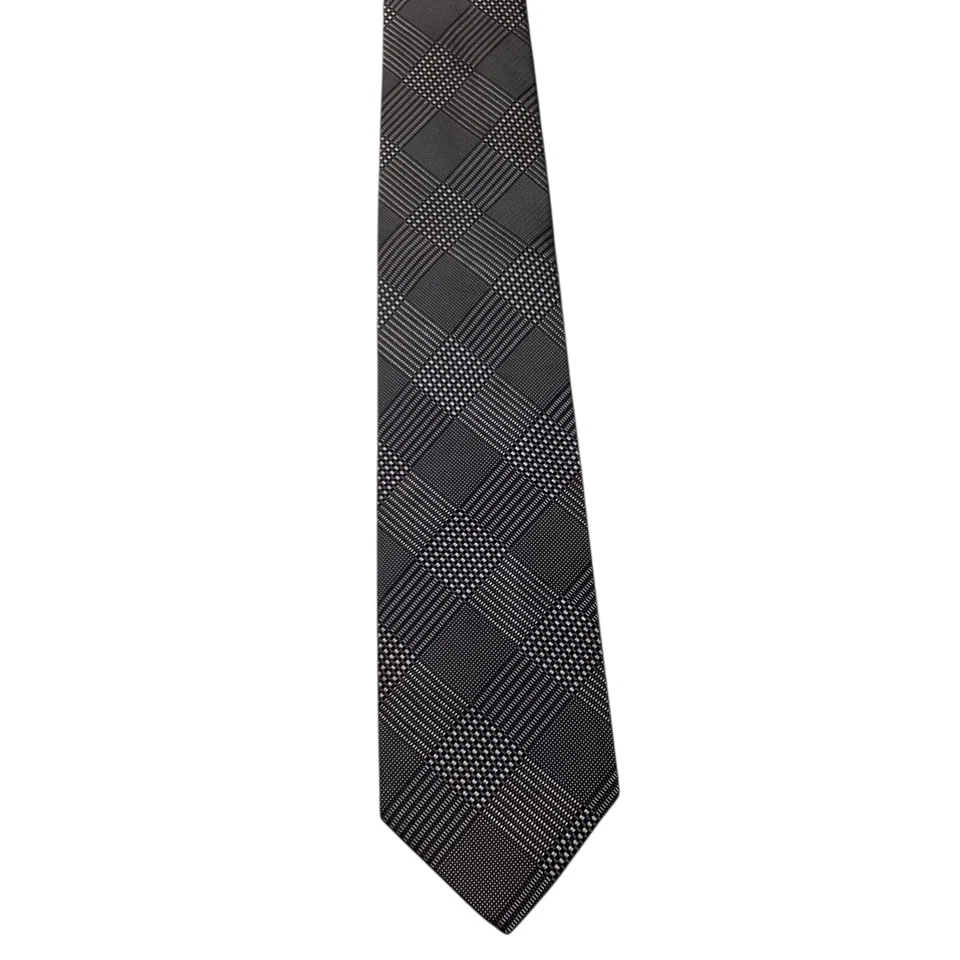 Corbata para hombre DAVID DONAHUE 100 % seda EE. UU. diseñador de lujo a cuadros negra/gris usada en excelente estado Foto 2 de 3