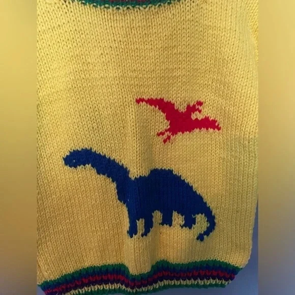 Suéter de dinosaurio vintage tejido a mano para niños pequeños bloques de colores talla 5 niño pequeño Foto 4 de 4