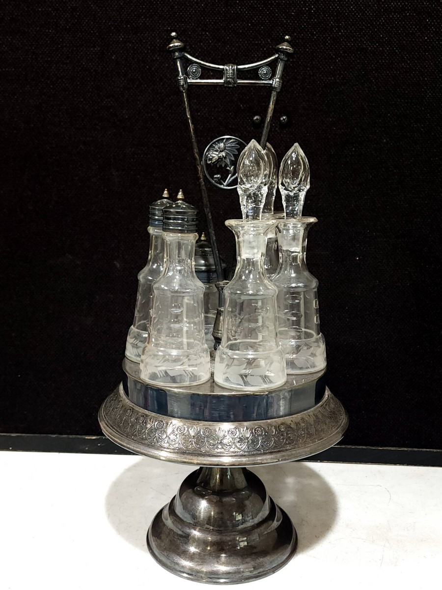 Antique Pairpoint Mfg. Co Glass Cruet Condiment COMPLETE Set