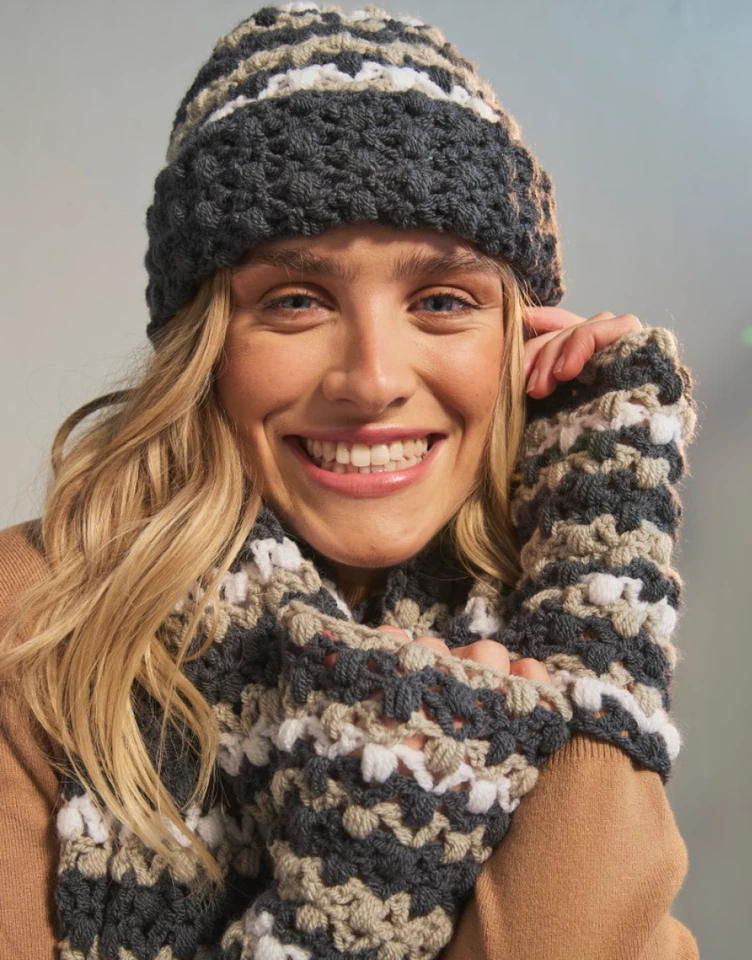 Sirdar Loveful Sea Level Scarf hat gloves crochet pattern - Recycled yarn 10769 - Image 2 of 4