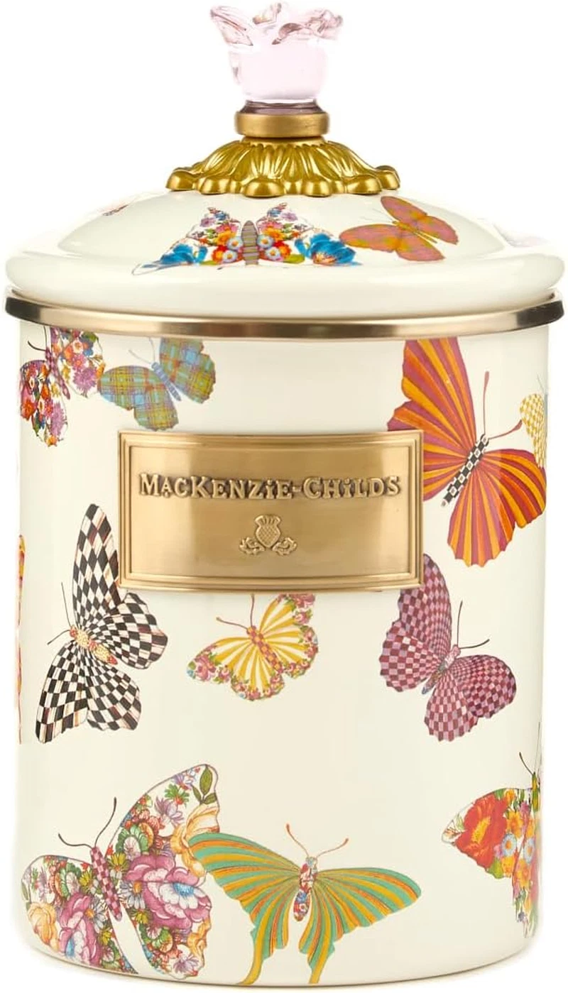 Charming Butterfly Garden Enamel Canister - Stylish Medium Kitchen Storage