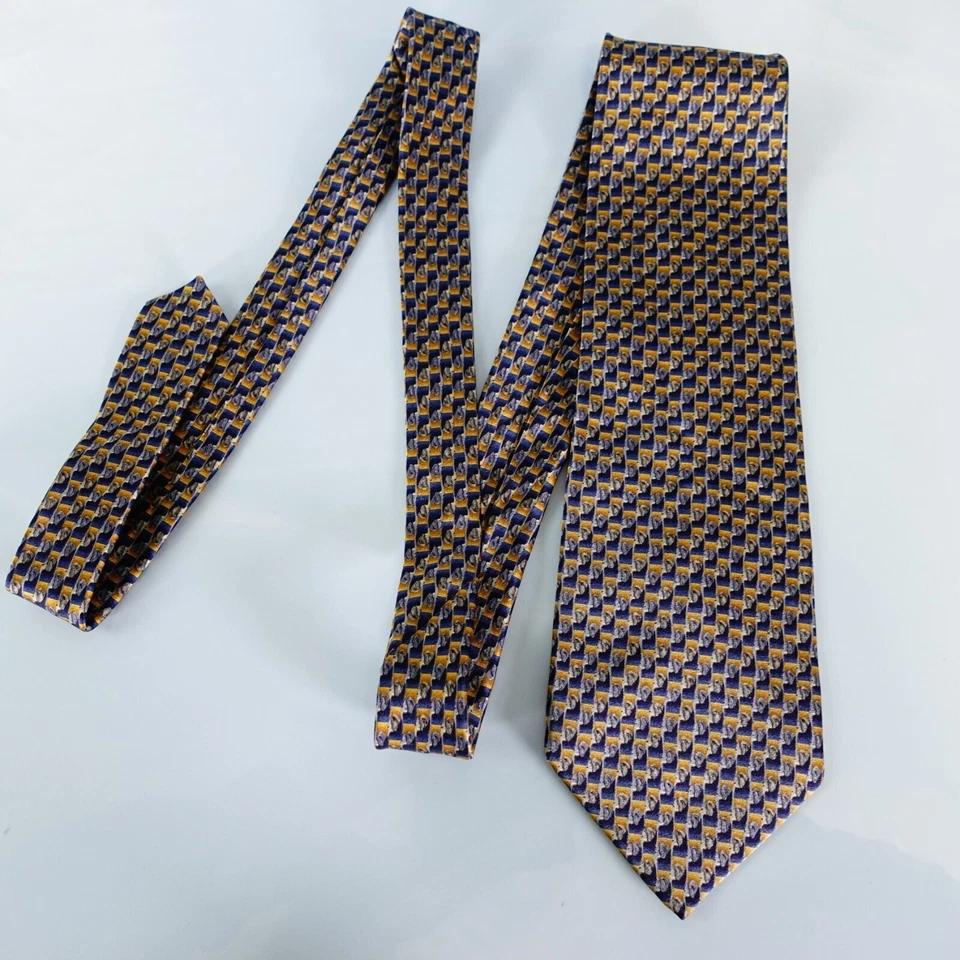 Corbata de cuello STONEHENGE para hombre azul amarillo seda diseñador vivo brillante traje tejido genial Foto 3 de 4