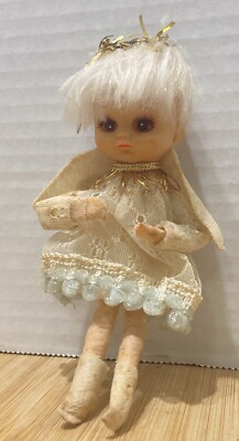 Vintage Pixie Angel Knee Hugger Ornament Figurine Felt Wings Japan 1950 s 4.75 