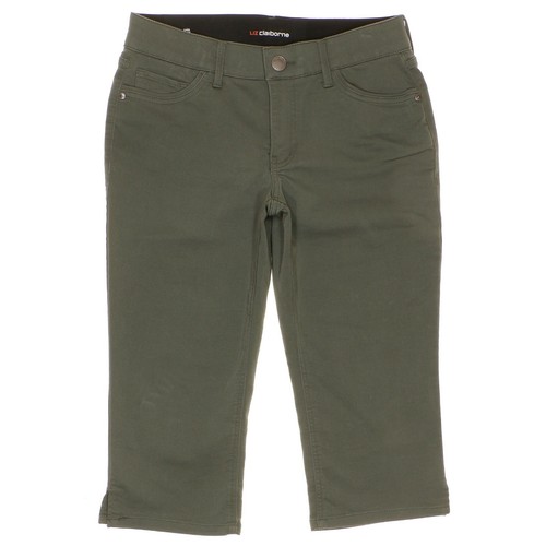 liz claiborne sara crop pants womens petite 6p 29x18 gray green mid rise stretch | eBay