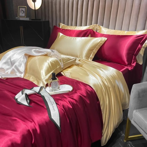 4pcs Mulberry Silk Bedding Set Duvet Cover/flat Bed Sheet Pillowcase Comfort Set - Picture 31 of 44