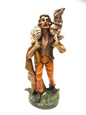 presepe 30 cm pastore con pecora in spalla CARTAPESTA NUOVO DIPINTO A MANO
