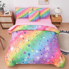 MWMWMW 6 Pcs Girls Twin Comforter Set Rainbow Galaxy Bedding for Kids