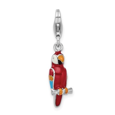 Amore La Vita Silver  Polished 3-D Enameled Parrot Charm with Fancy Lobster Clas