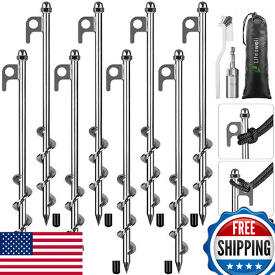 8 Pcs Ground Anchors Screw in Tent 12 Inch Heavy Duty Tent Stakes for Trampoline