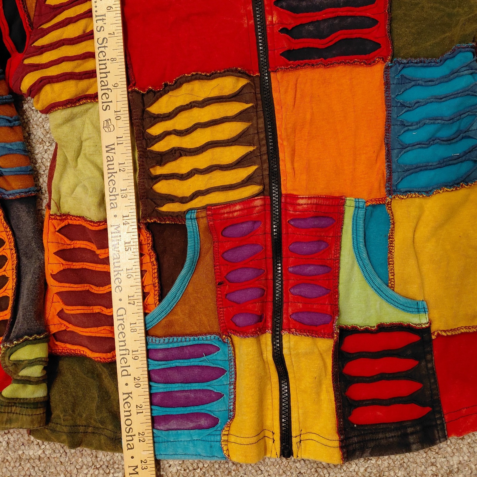 Multicolored Patchwork India Boutique zip up hood… - image 7