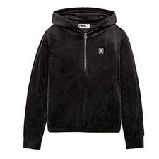 Fila Women's Velour Quarter Zip Hoodie Black Velvet Pullover Hoodie Size XL