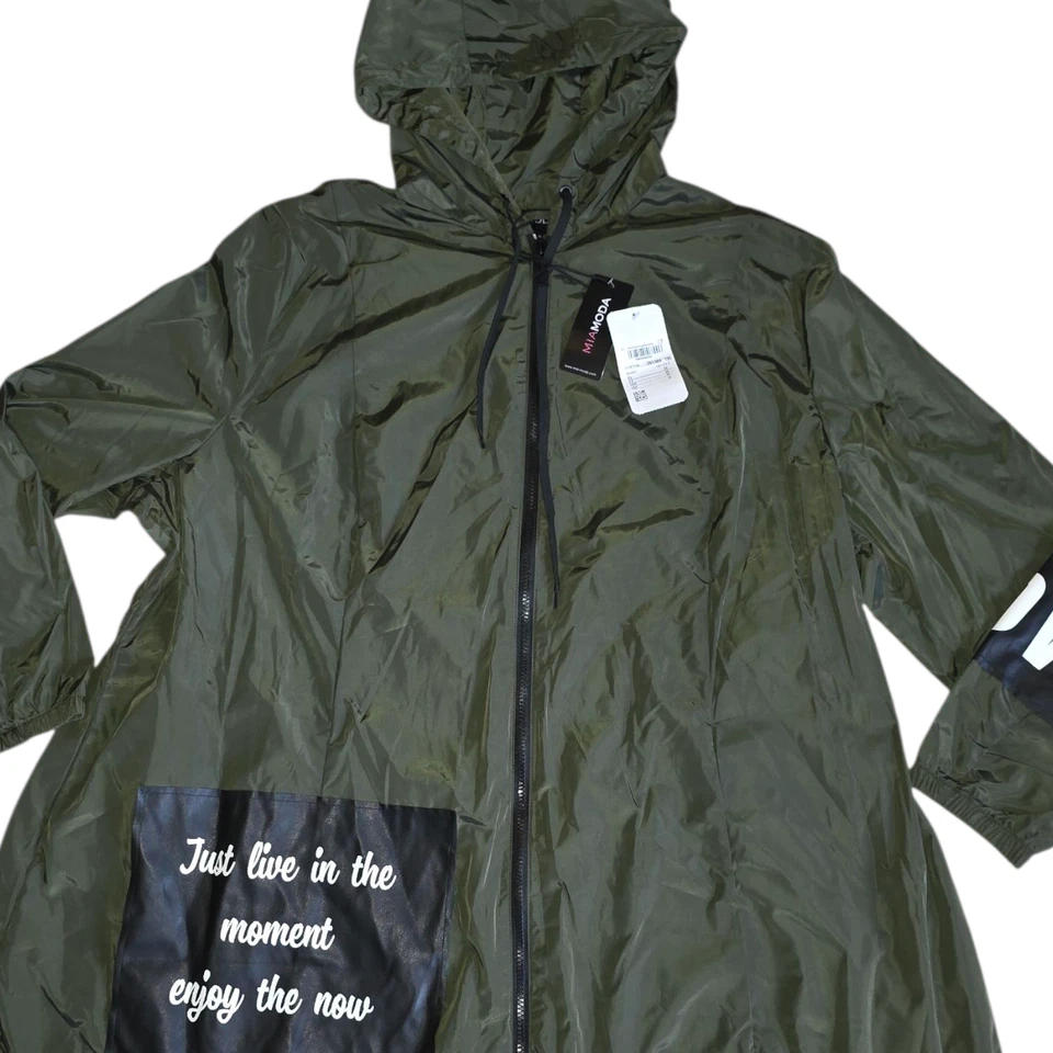 Mia Moda Regen- und Wettermantel Gr 54 Khaki Mit Schrift Details NEU - Bild 2 von 4