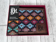 Red Dirt Hat Co Bifold Wallet Genuine Leather Western Aztec Pattern NWT with Box