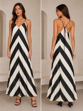 Christopher John Rogers Target Chevron Maxi Dress Black White Striped Size 6