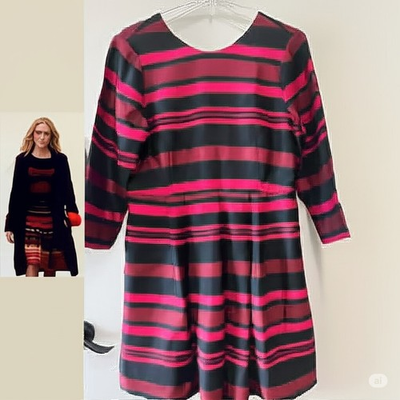 #ad #ad Black amp; Pink Striped Cocktail desk to Dinner Fit amp; Flare Dress As on TV Sz 14 $38.00