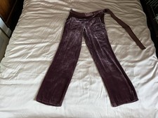 Berry Colour Velvet Trousers With Tie Up Satin Bow Waist Size M, Waist 30” - 33”
