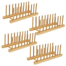 4 Pcs Bamboo Wooden Dish Drying Rack, Plate Organizer for Cabinet Space Saver