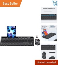 Wireless Keyboard and Mouse Combo Ergonomic Silent 2.4G with Phone Holder