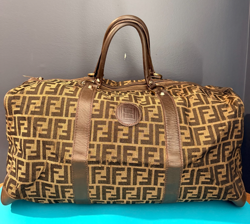 Vintage FENDI Zucca FF Weekender Duffle Reisetasche Braun Canvas Leder Italy - Bild 1 von 17