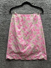 Vintage Lilly Pulitzer White Label Pink Green Plant And Butterflies Skirt Size 6