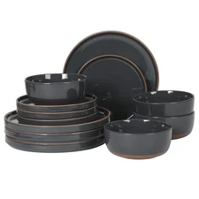 Northrock Stoneware Dinnerware Set, 16-Piece Service for 4 Plates and Bowls S...