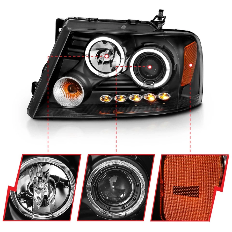 Anzo 111204 Headlamp For Ford F-150 2004-2008 Left & Right Halogen Black Housing - Image 3 of 4