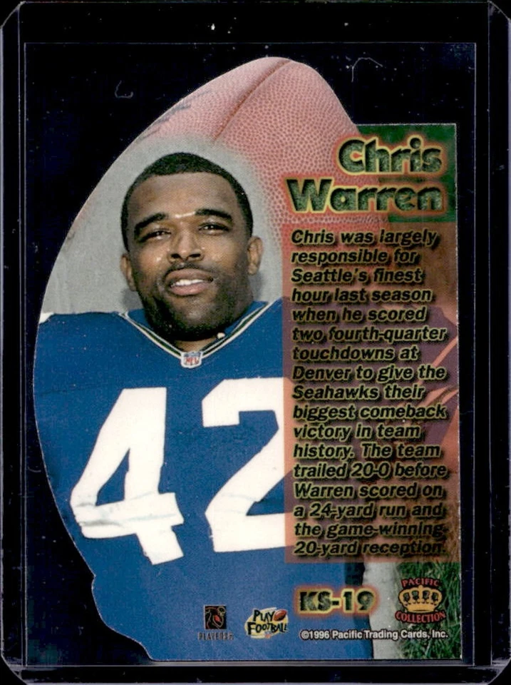 1996 Pacific Invincible Chris Warren Kick Starters #KS-19 Seahawks - Image 2 of 2