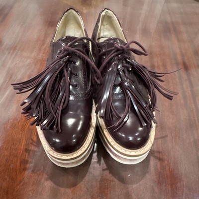 ZARA BASIC COLLECTION Oxford Fringe Comfort Shoes Dark Purple Lace-Up EU 39