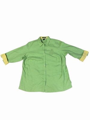 Lauren Ralph Lauren Linen Button-Down Shirt Top 1X Light Green Crest Logo Preppy