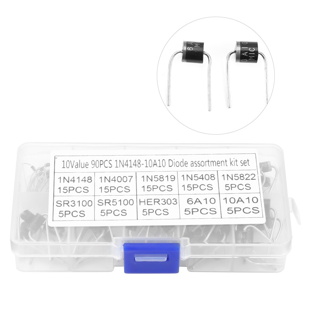 .›90pcs 10 Values Rectifier Diode Assortment Electronic Kit 1N4148-10A10 With St