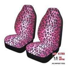 2 Pcs Pink Leopard Print Car Seat Covers Abstract Wild Animal Skin Rose Pink