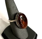 VINTAGE FIRE AGATE & STERLING SILVER ADJUSTABLE RING SIZE 7 1/2